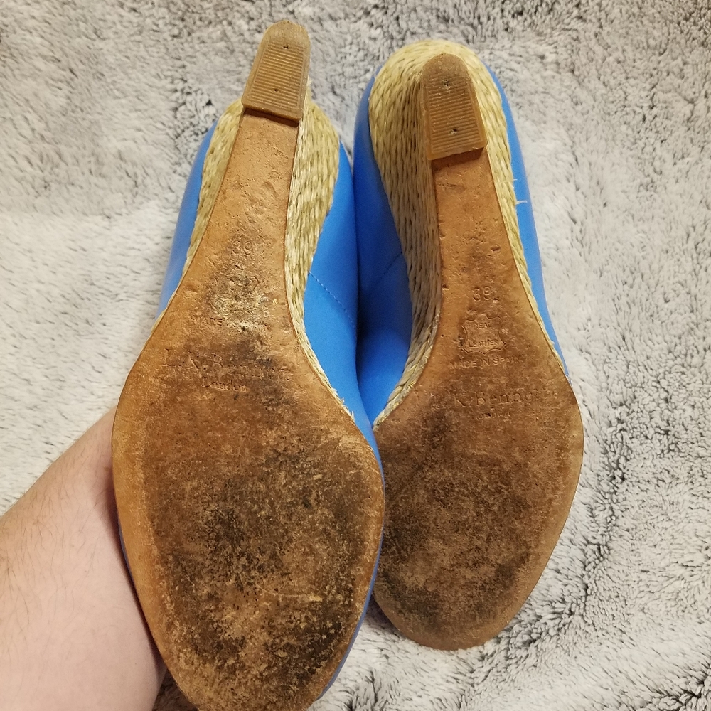 LK Bennett Blue Leather Peep-Toe Wedge Espadrilles - Picture 5 of 8